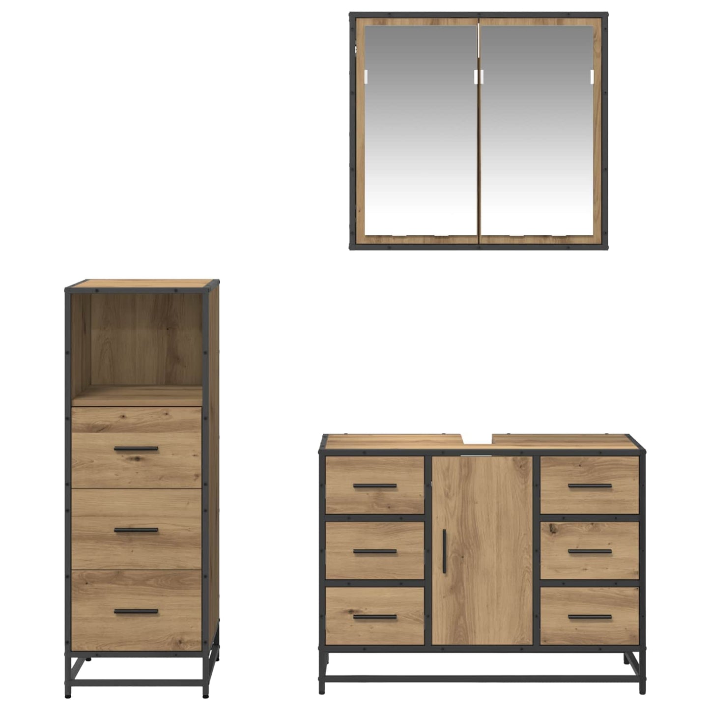vidaXL Badezimmermöbel Set mit Tür 3 pcs Artisan-Eiche 80 x 33 x 60 cm