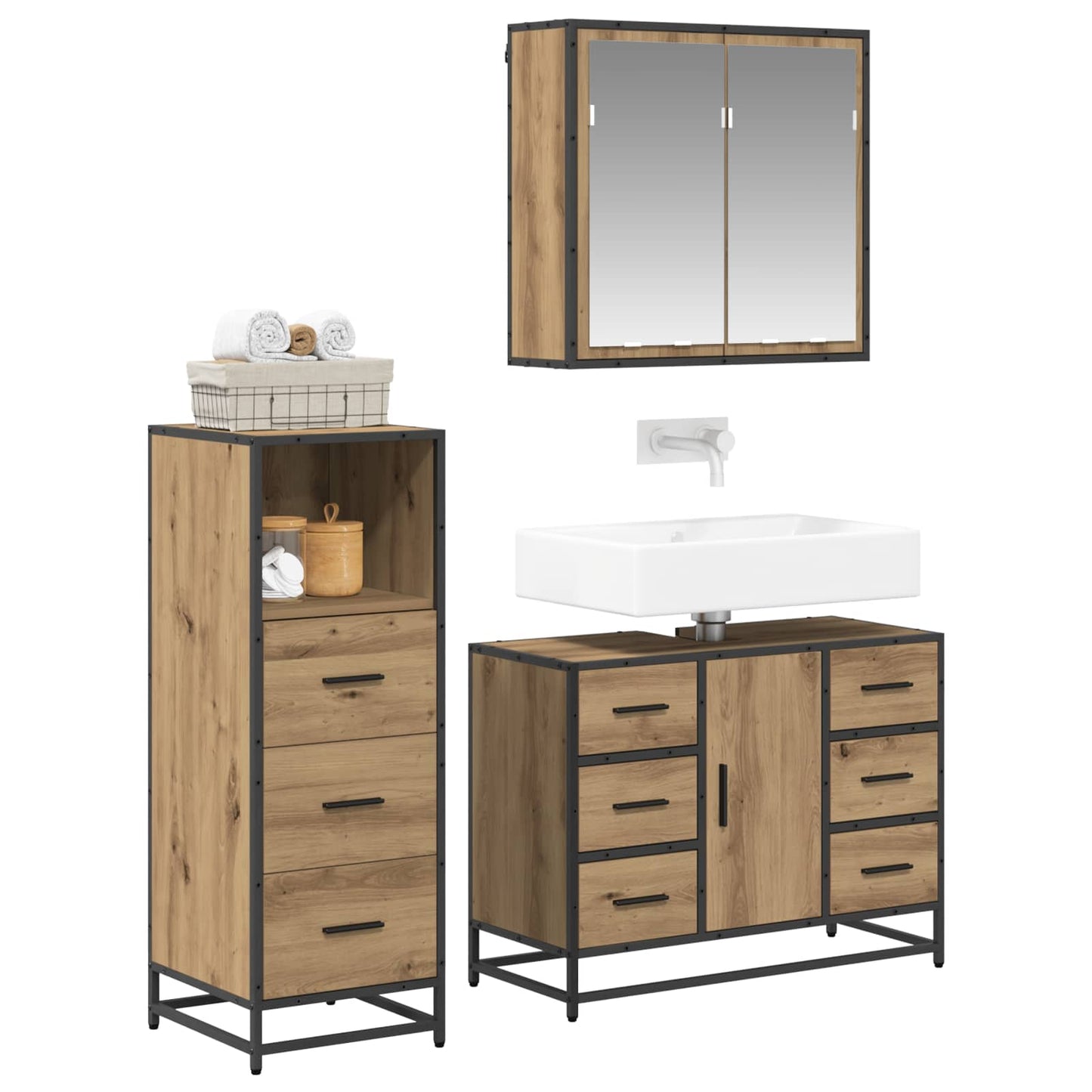 vidaXL Badezimmermöbel Set mit Tür 3 pcs Artisan-Eiche 80 x 33 x 60 cm