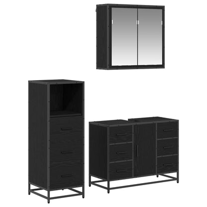 vidaXL Badezimmermöbel-Set 3 pcs Schwarz Eichen-Optik Holzwerkstoff