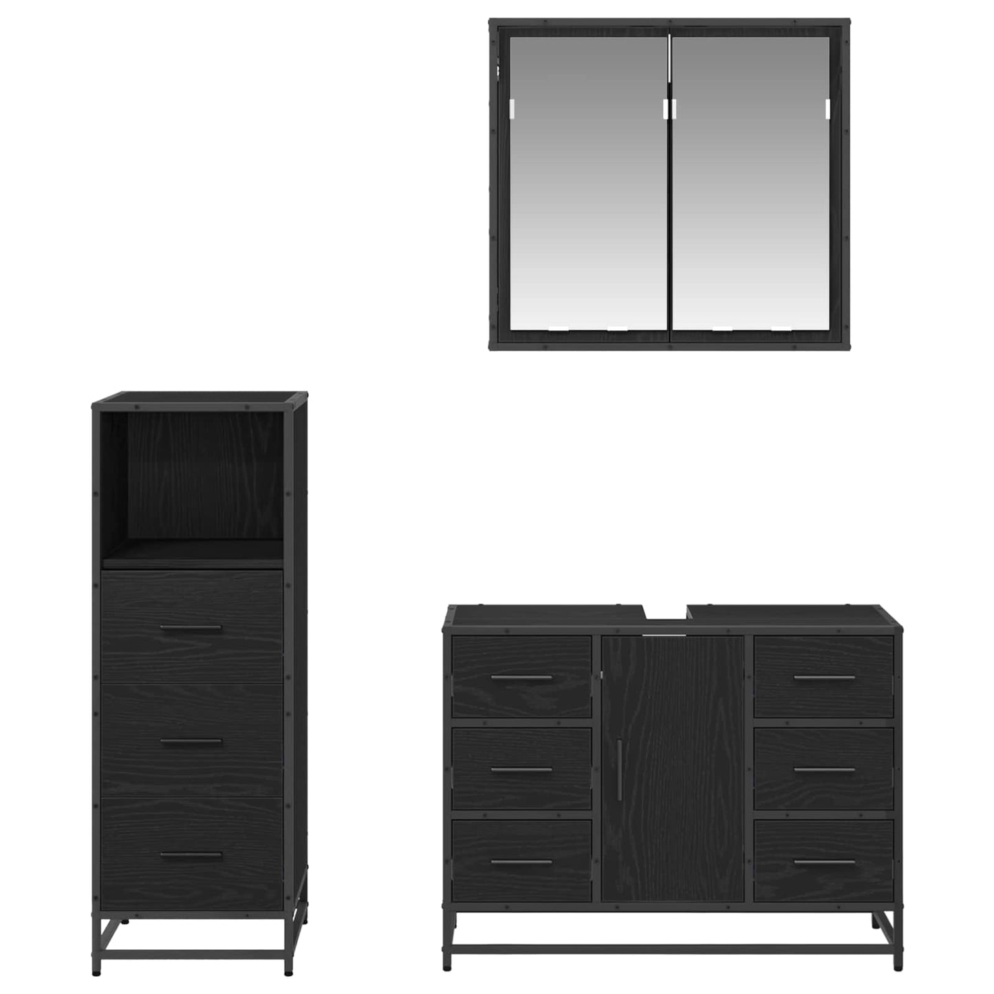 vidaXL Badezimmermöbel-Set 3 pcs Schwarz Eichen-Optik Holzwerkstoff