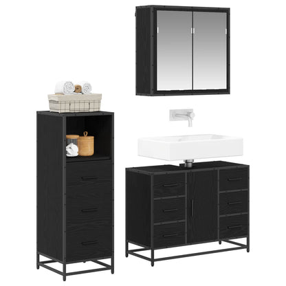 vidaXL Badezimmermöbel-Set 3 pcs Schwarz Eichen-Optik Holzwerkstoff