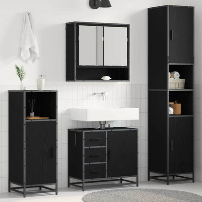 vidaXL Badezimmermöbel-Set 3 pcs Schwarz Eichen-Optik Holzwerkstoff