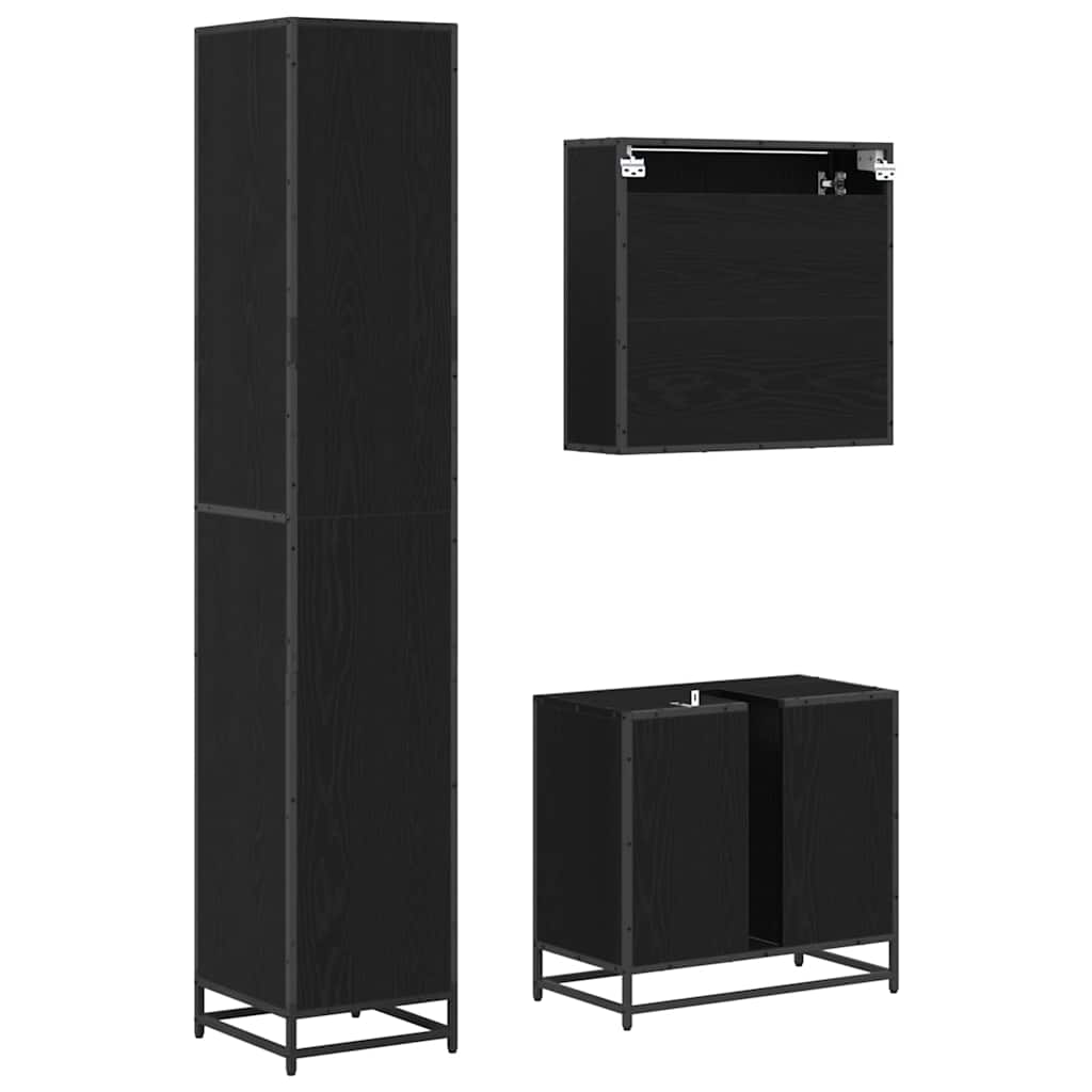 vidaXL Badezimmermöbel-Set 3 pcs Schwarz Eichen-Optik Holzwerkstoff