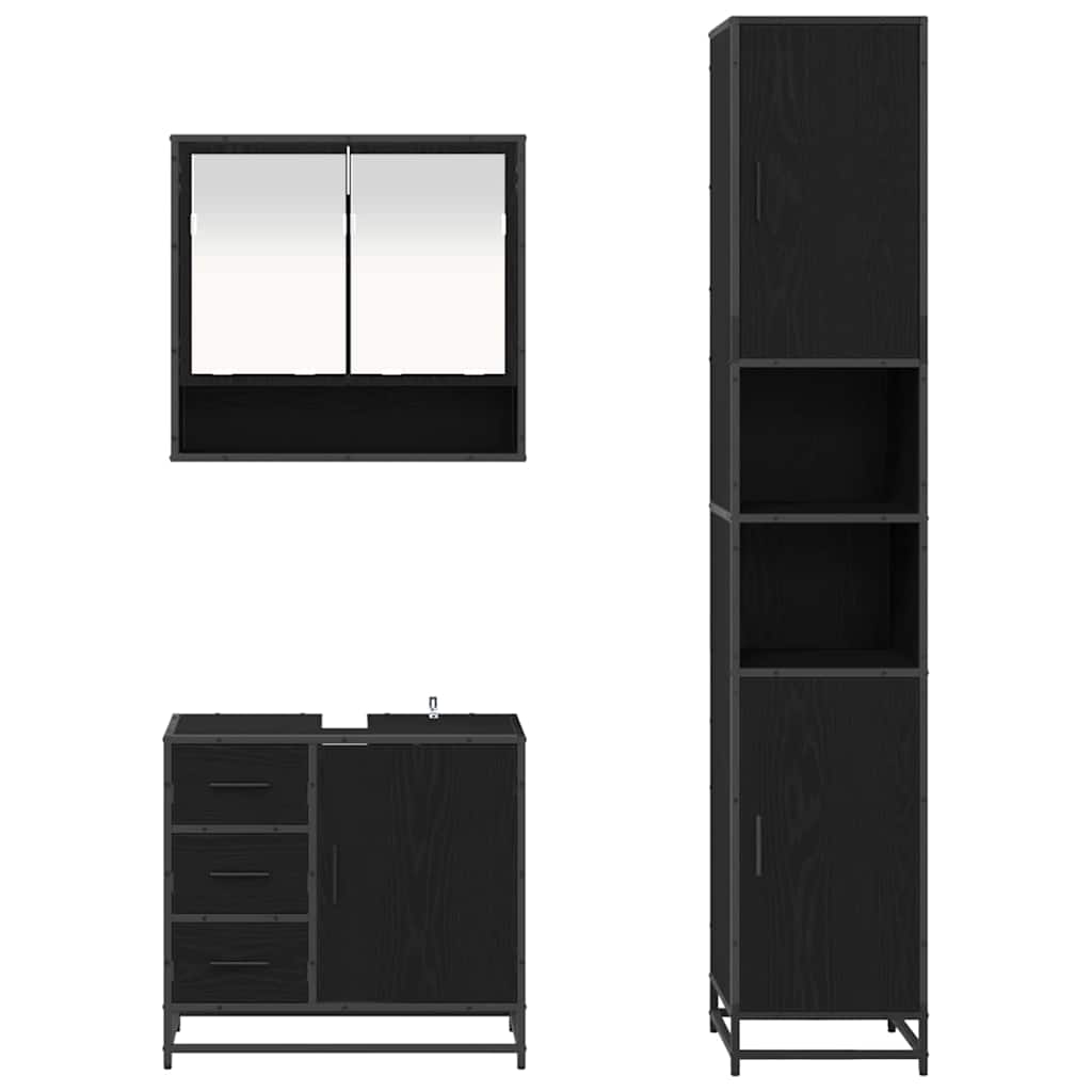 vidaXL Badezimmermöbel-Set 3 pcs Schwarz Eichen-Optik Holzwerkstoff