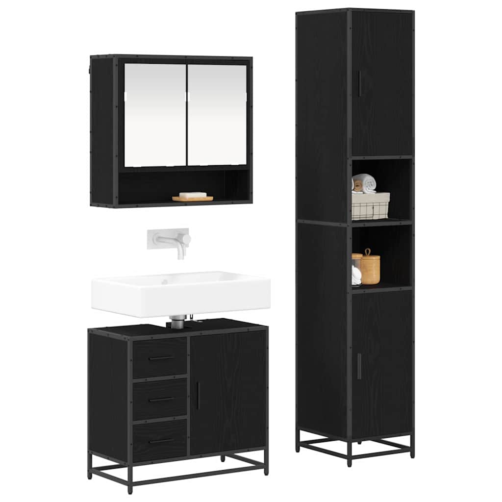 vidaXL Badezimmermöbel-Set 3 pcs Schwarz Eichen-Optik Holzwerkstoff