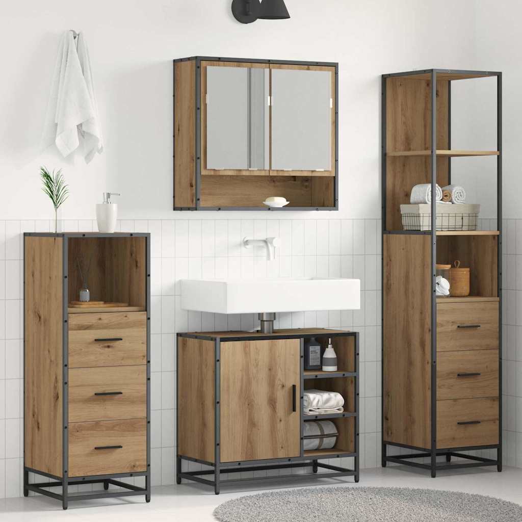 vidaXL Badezimmermöbel-Set mit Regal 4 pcs Artisan-Eiche Holzwerkstoff