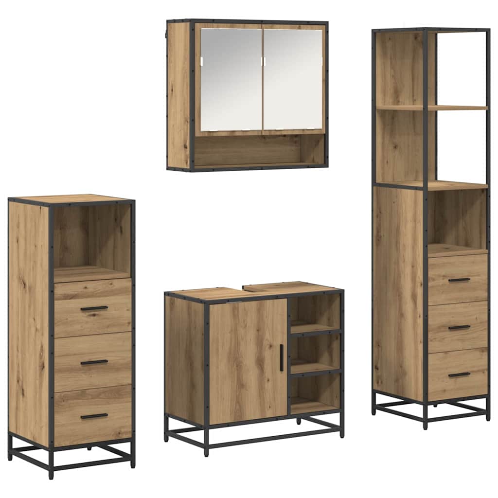 vidaXL Badezimmermöbel-Set mit Regal 4 pcs Artisan-Eiche Holzwerkstoff