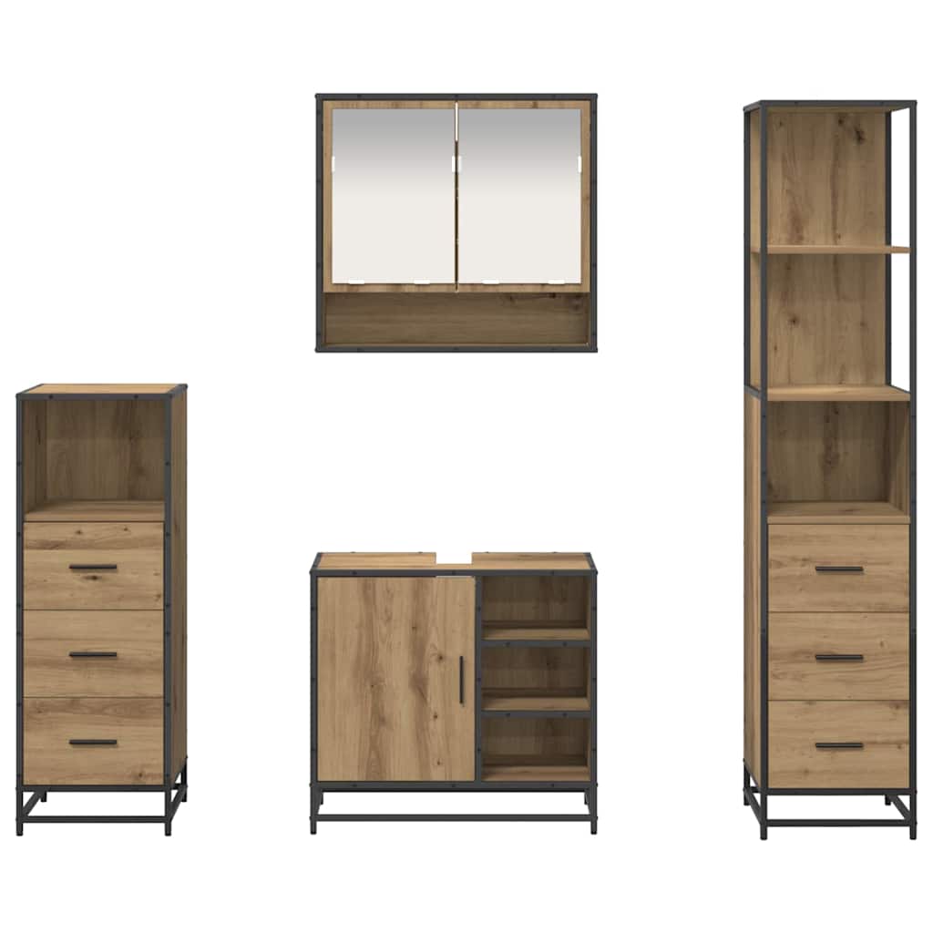 vidaXL Badezimmermöbel-Set mit Regal 4 pcs Artisan-Eiche Holzwerkstoff