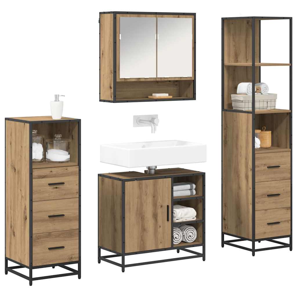 vidaXL Badezimmermöbel-Set mit Regal 4 pcs Artisan-Eiche Holzwerkstoff