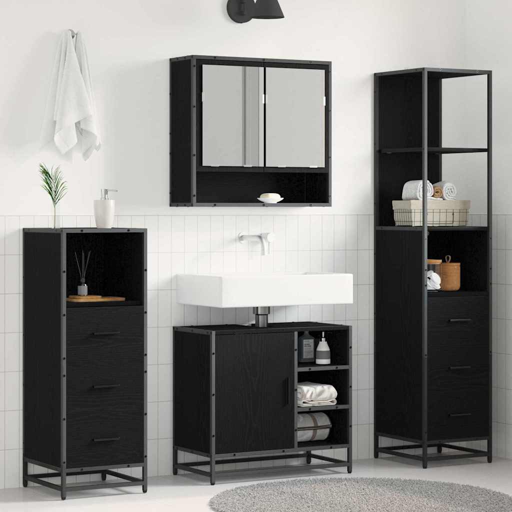 vidaXL Badezimmermöbel-Set 4 pcs Schwarz Eichen-Optik Holzwerkstoff