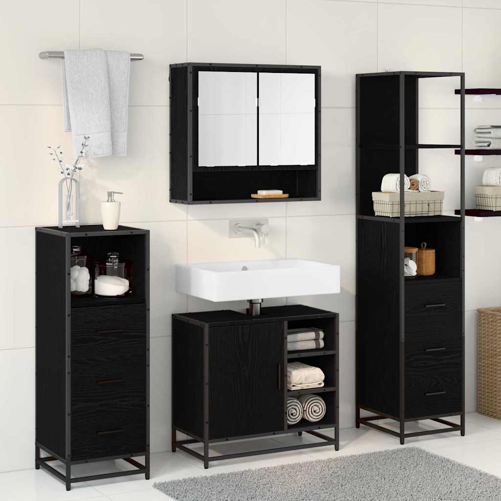vidaXL Badezimmermöbel-Set 4 pcs Schwarz Eichen-Optik Holzwerkstoff