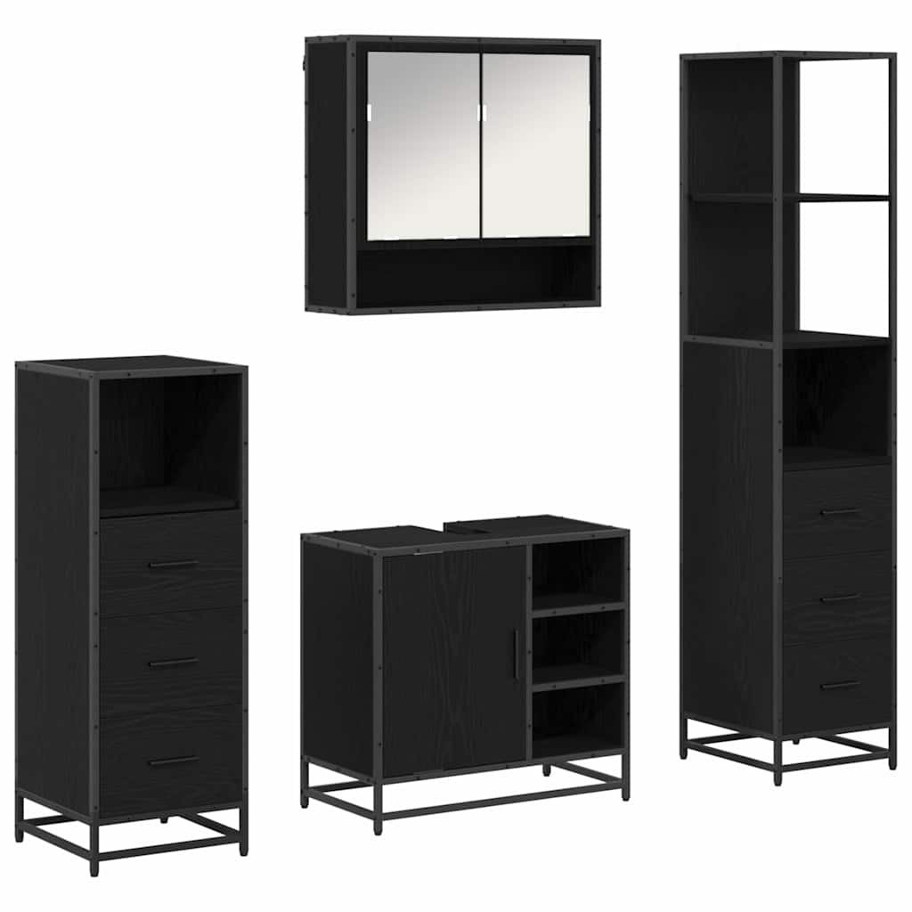 vidaXL Badezimmermöbel-Set 4 pcs Schwarz Eichen-Optik Holzwerkstoff
