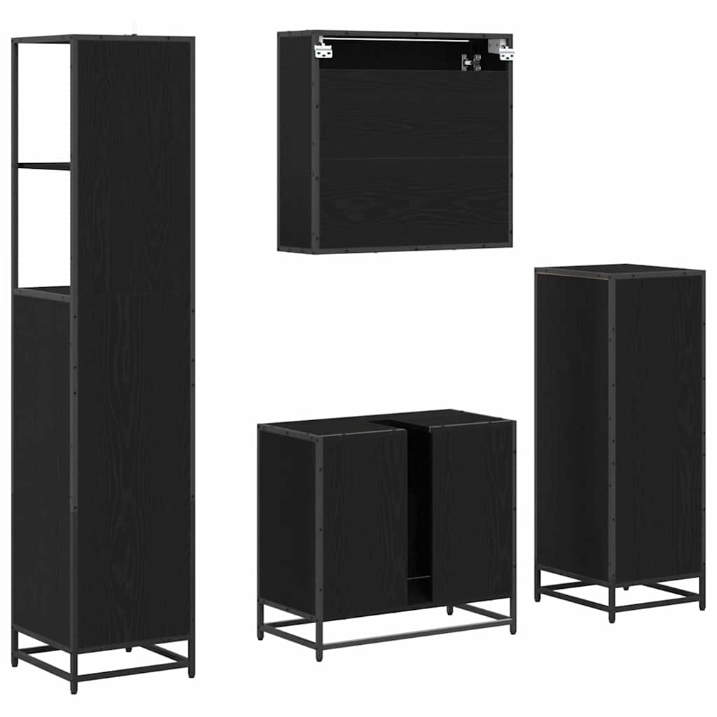 vidaXL Badezimmermöbel-Set 4 pcs Schwarz Eichen-Optik Holzwerkstoff