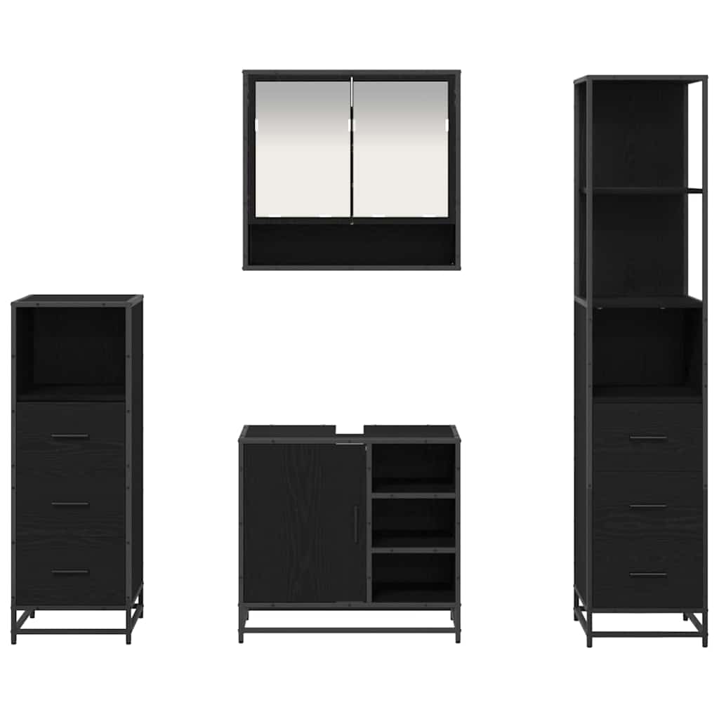 vidaXL Badezimmermöbel-Set 4 pcs Schwarz Eichen-Optik Holzwerkstoff
