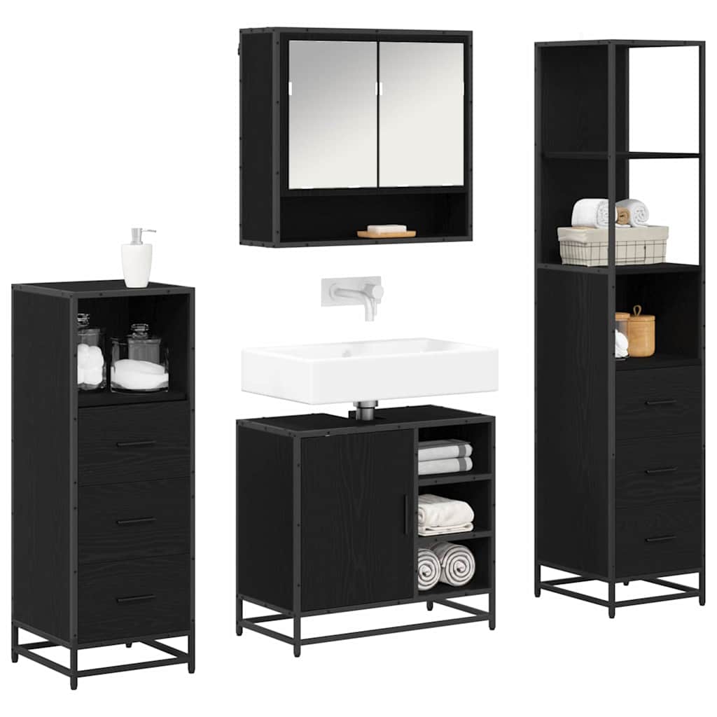 vidaXL Badezimmermöbel-Set 4 pcs Schwarz Eichen-Optik Holzwerkstoff