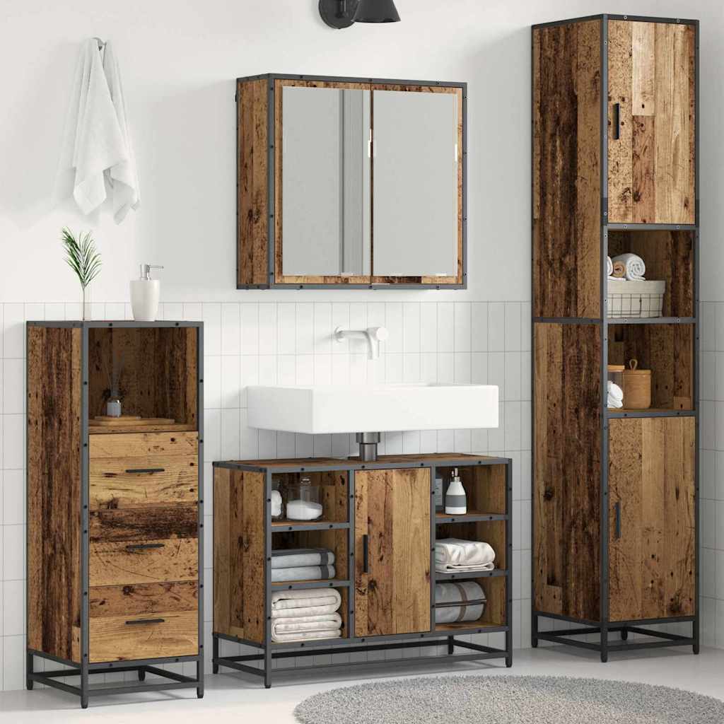 vidaXL Badezimmermöbel-Set mit Regal 3 pcs Altholz Holzwerkstoff