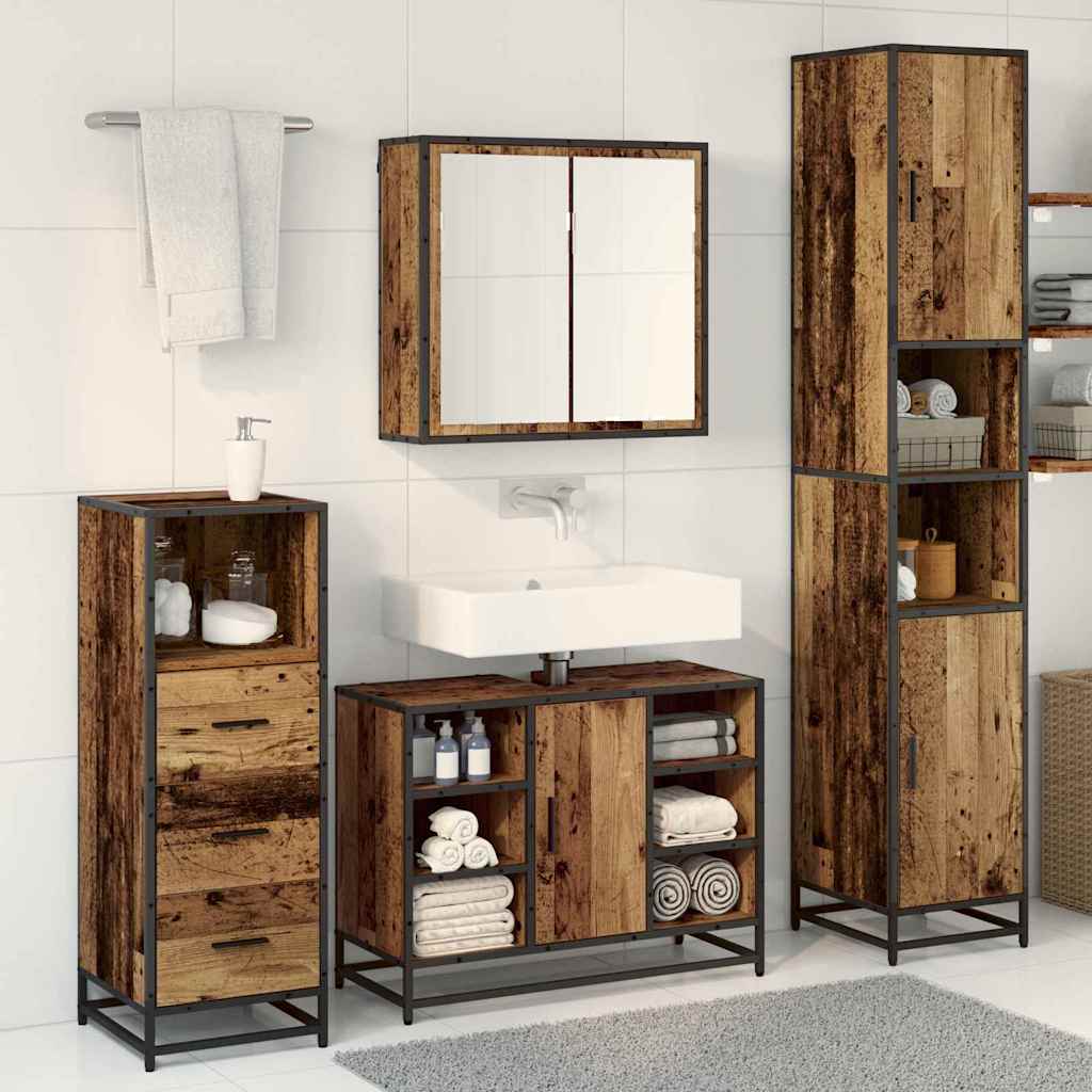 vidaXL Badezimmermöbel-Set mit Regal 3 pcs Altholz Holzwerkstoff