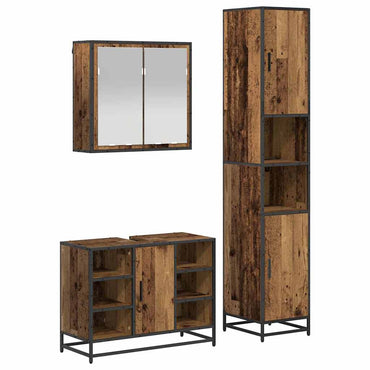 vidaXL Badezimmermöbel-Set mit Regal 3 pcs Altholz Holzwerkstoff