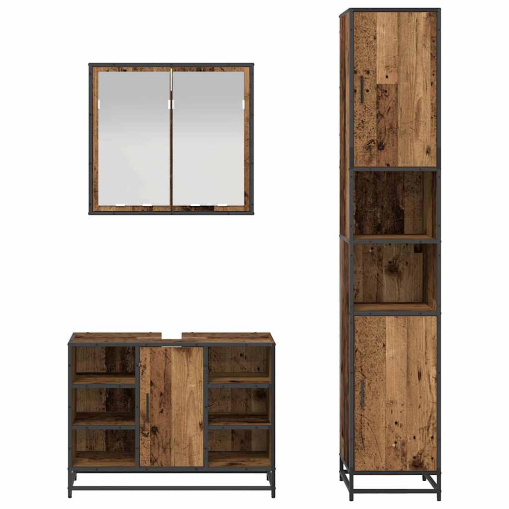 vidaXL Badezimmermöbel-Set mit Regal 3 pcs Altholz Holzwerkstoff