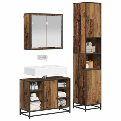 vidaXL Badezimmermöbel-Set mit Regal 3 pcs Altholz Holzwerkstoff