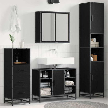 vidaXL Badezimmermöbel-Set 3 pcs Schwarz Eichen-Optik Holzwerkstoff