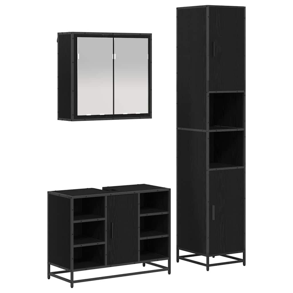 vidaXL Badezimmermöbel-Set 3 pcs Schwarz Eichen-Optik Holzwerkstoff
