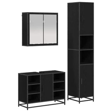 vidaXL Badezimmermöbel-Set 3 pcs Schwarz Eichen-Optik Holzwerkstoff