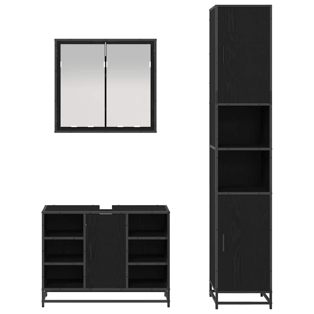 vidaXL Badezimmermöbel-Set 3 pcs Schwarz Eichen-Optik Holzwerkstoff