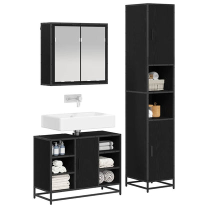 vidaXL Badezimmermöbel-Set 3 pcs Schwarz Eichen-Optik Holzwerkstoff