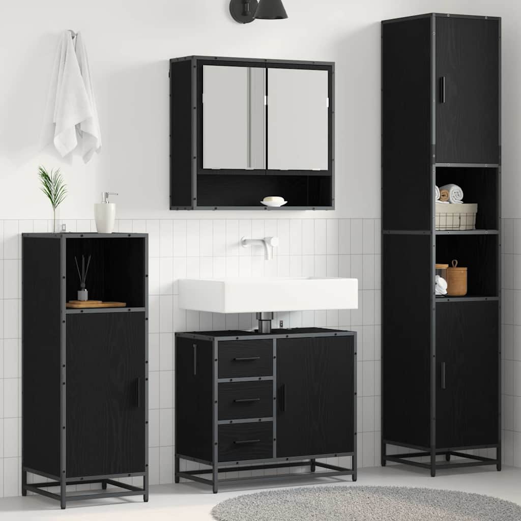 vidaXL Badezimmermöbel-Set 3 pcs Schwarz Eichen-Optik Holzwerkstoff