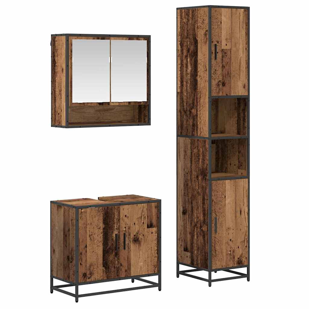 vidaXL Badezimmermöbel-Set mit Regal 3 pcs Altholz Holzwerkstoff