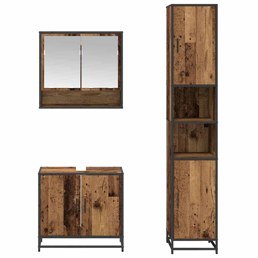 vidaXL Badezimmermöbel-Set mit Regal 3 pcs Altholz Holzwerkstoff