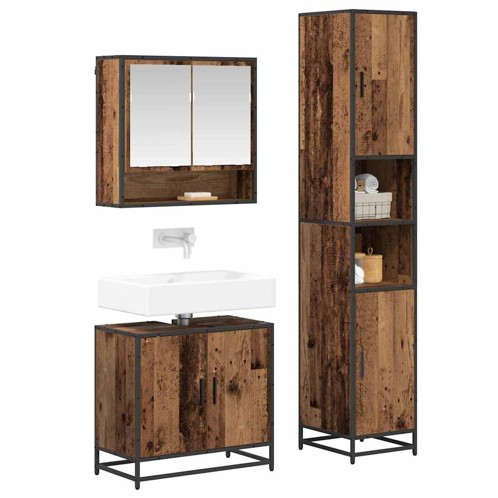 vidaXL Badezimmermöbel-Set mit Regal 3 pcs Altholz Holzwerkstoff