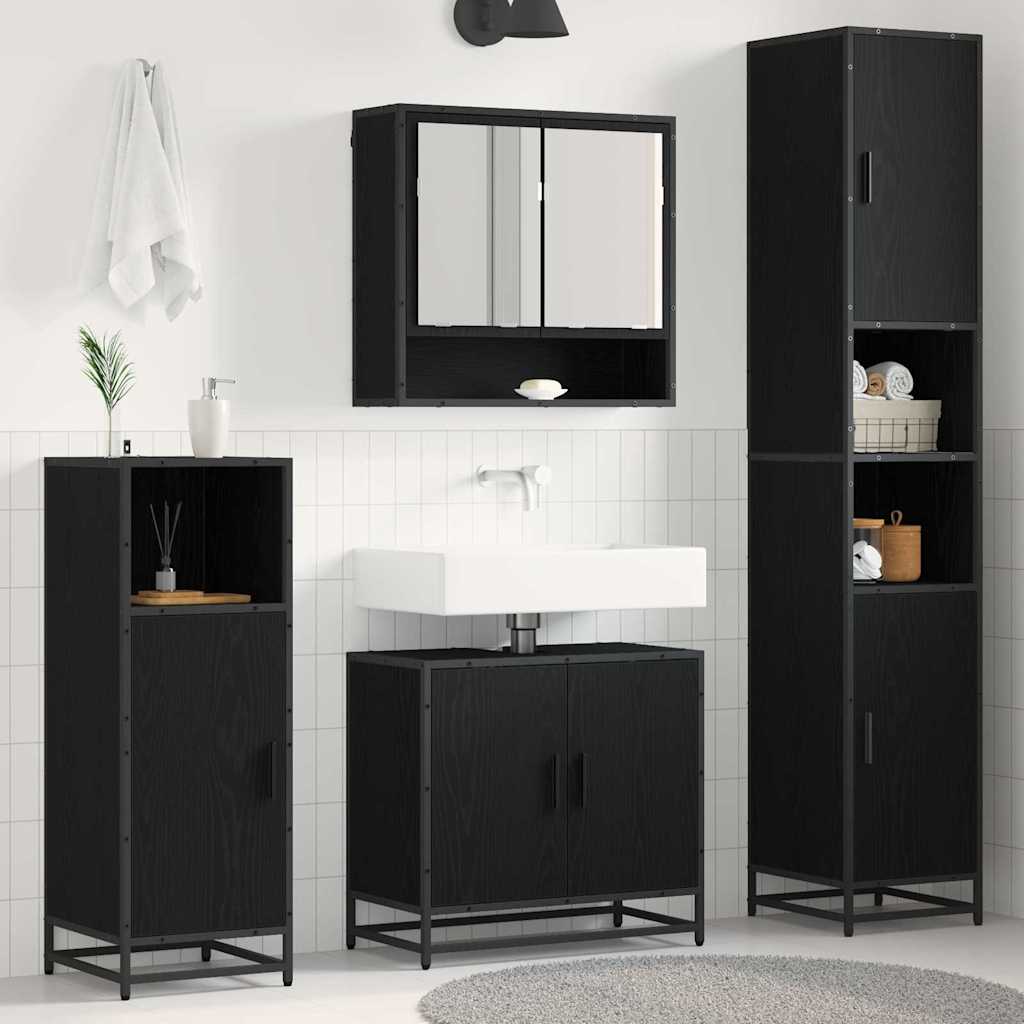 vidaXL Badezimmermöbel-Set 3 pcs Schwarz Eichen-Optik Holzwerkstoff