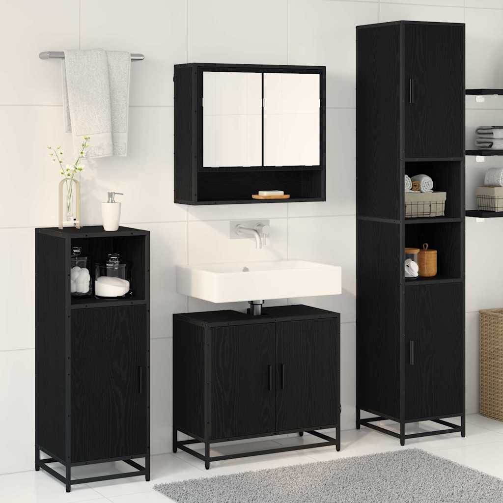 vidaXL Badezimmermöbel-Set 3 pcs Schwarz Eichen-Optik Holzwerkstoff