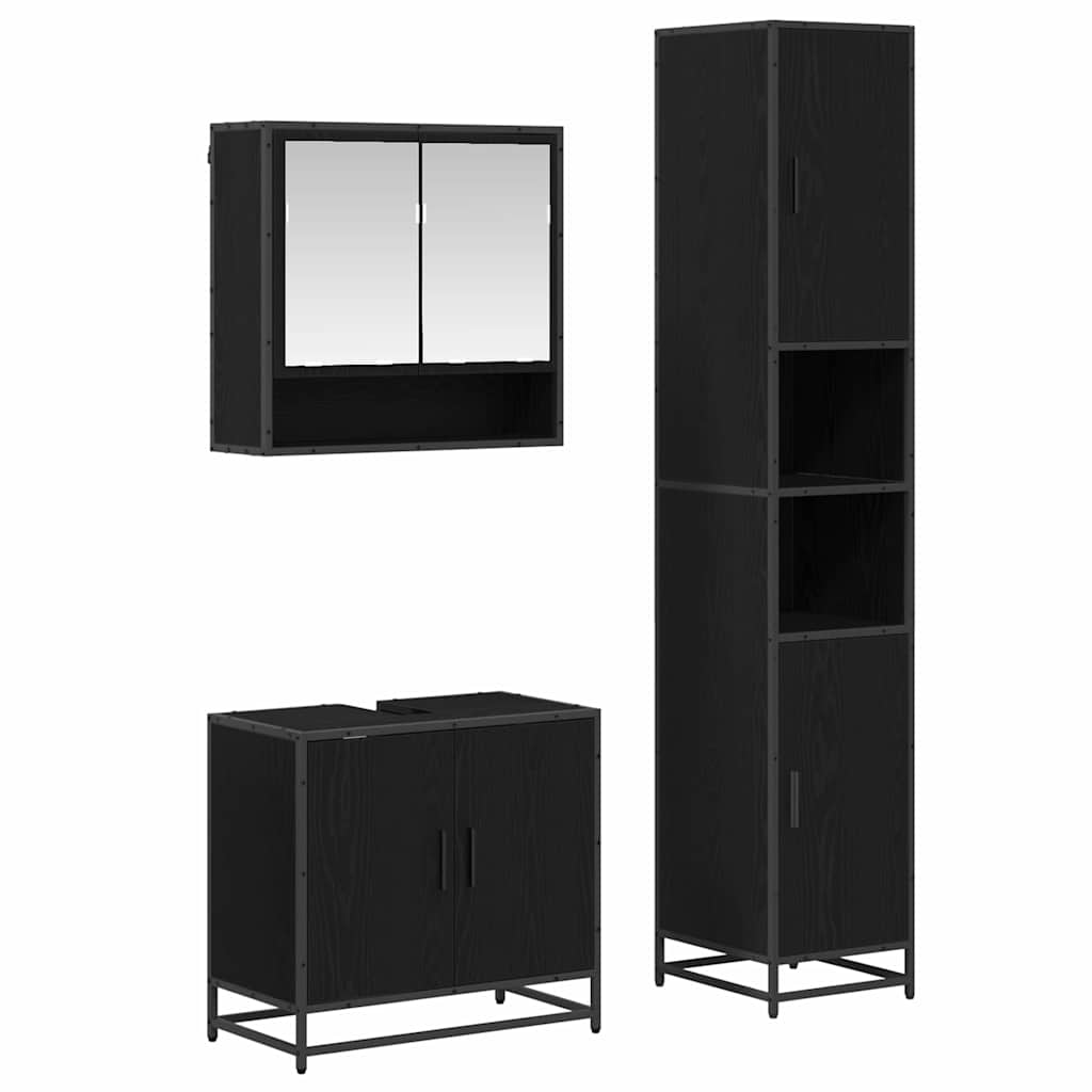 vidaXL Badezimmermöbel-Set 3 pcs Schwarz Eichen-Optik Holzwerkstoff