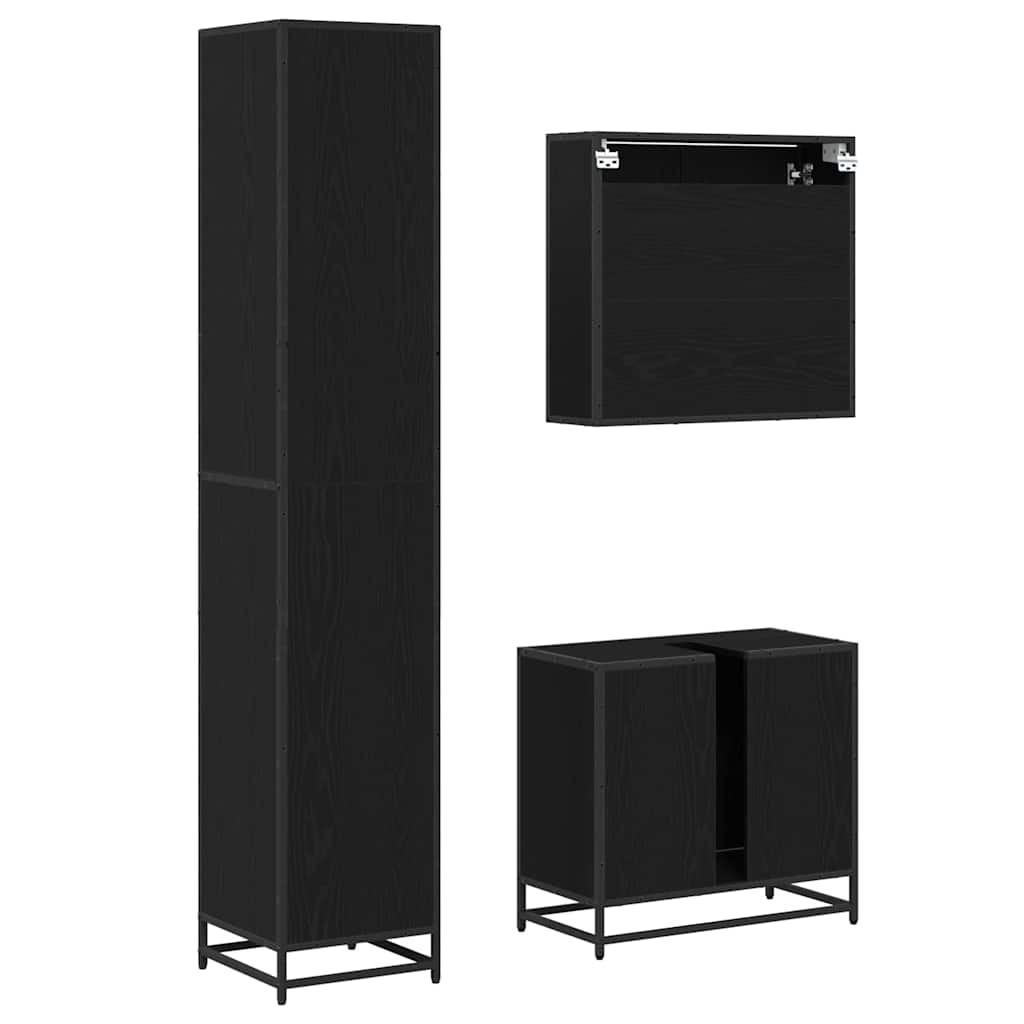 vidaXL Badezimmermöbel-Set 3 pcs Schwarz Eichen-Optik Holzwerkstoff