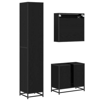vidaXL Badezimmermöbel-Set 3 pcs Schwarz Eichen-Optik Holzwerkstoff