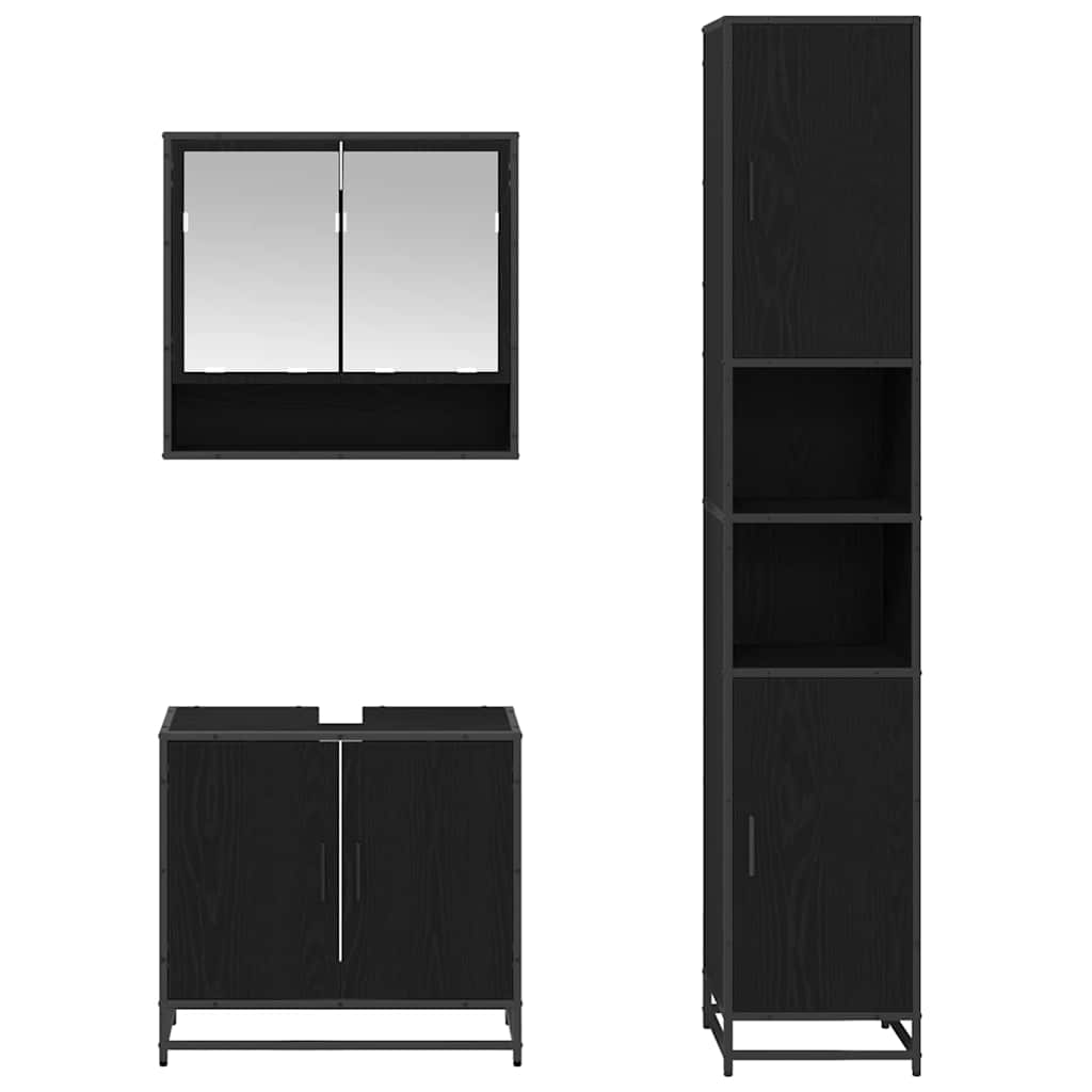 vidaXL Badezimmermöbel-Set 3 pcs Schwarz Eichen-Optik Holzwerkstoff