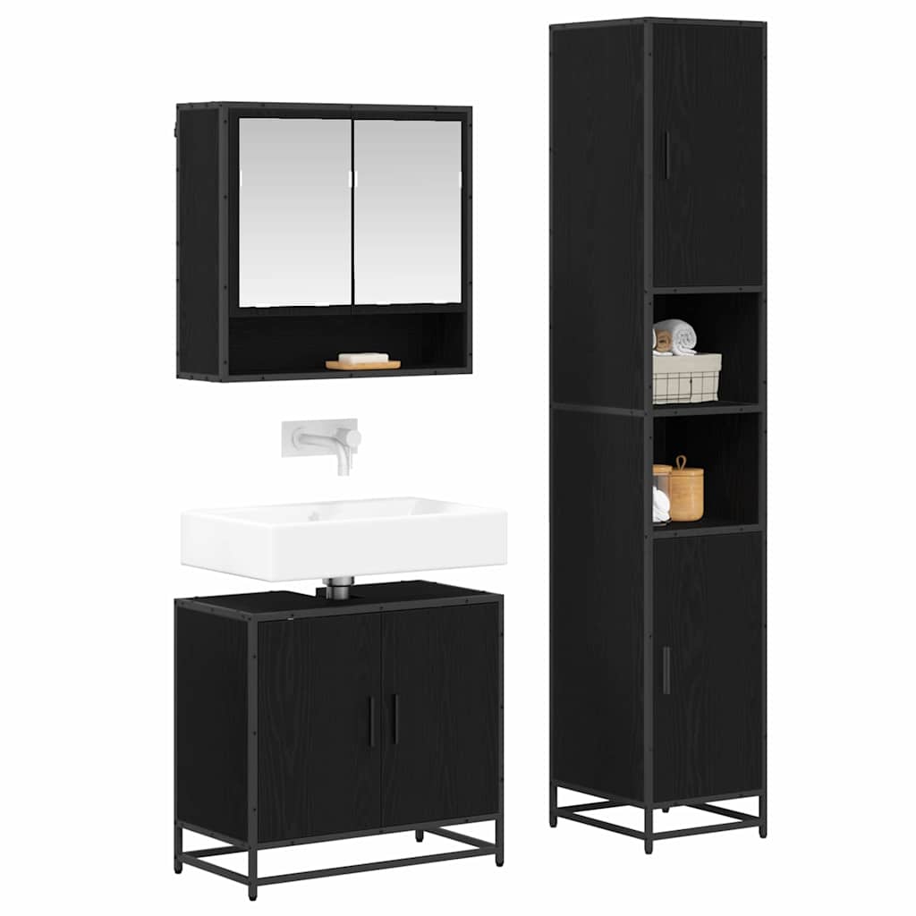 vidaXL Badezimmermöbel-Set 3 pcs Schwarz Eichen-Optik Holzwerkstoff