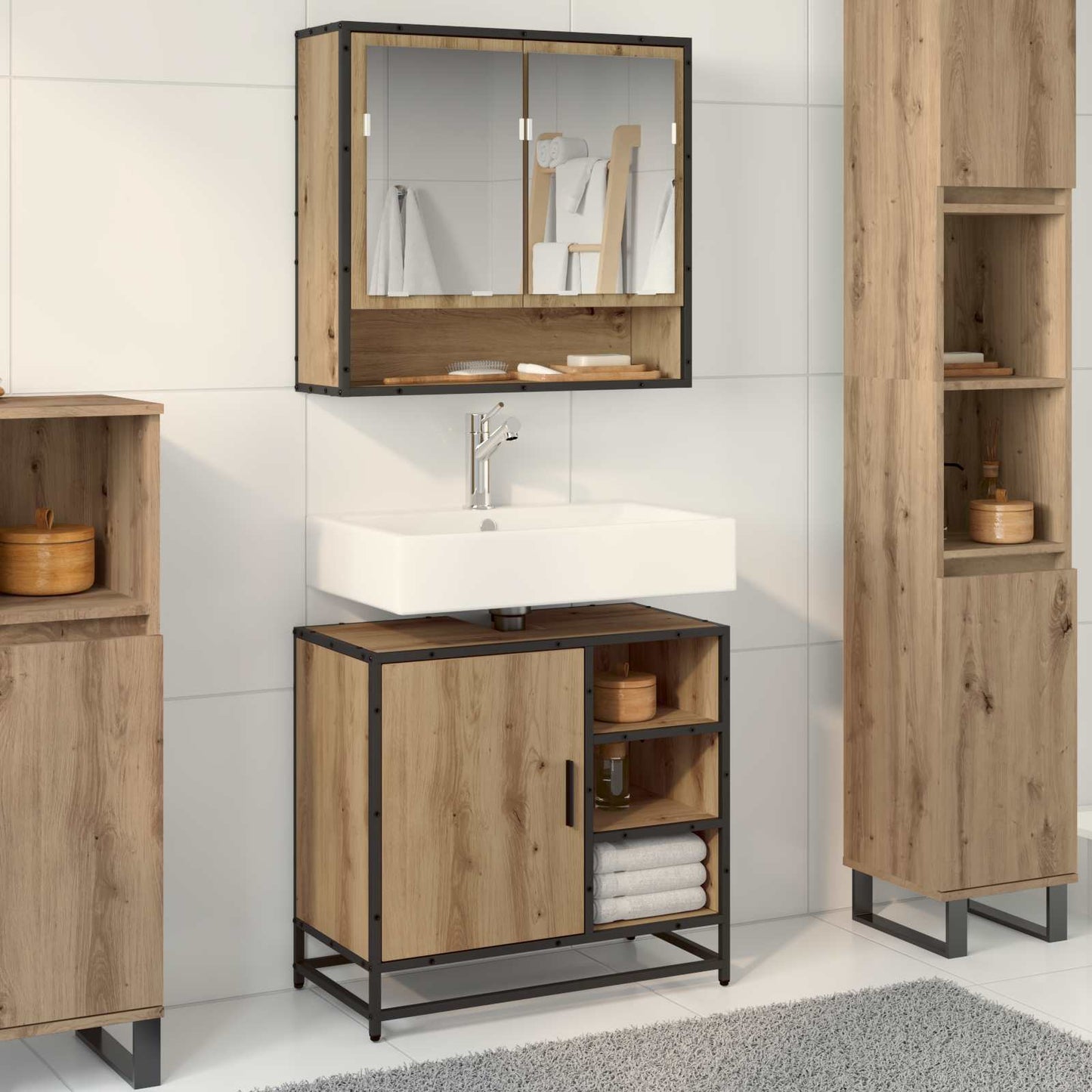 vidaXL Badezimmermöbel-Set mit Regal 2 pcs Artisan-Eiche Holzwerkstoff