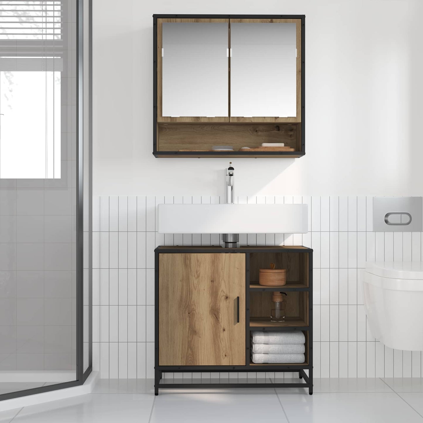 vidaXL Badezimmermöbel-Set mit Regal 2 pcs Artisan-Eiche Holzwerkstoff
