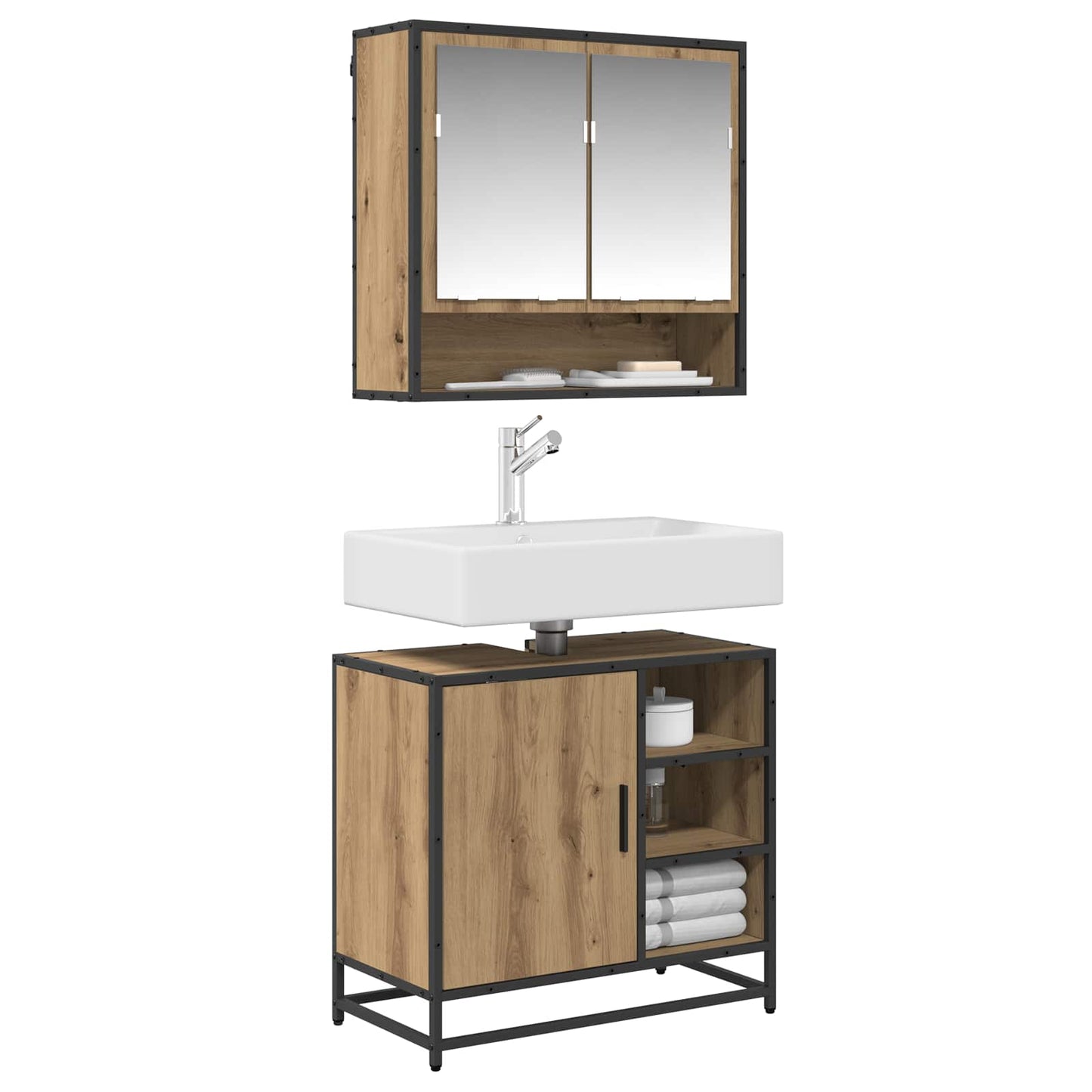 vidaXL Badezimmermöbel-Set mit Regal 2 pcs Artisan-Eiche Holzwerkstoff