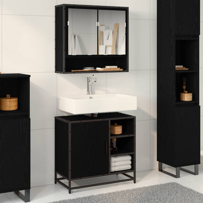 vidaXL Badezimmermöbel-Set 2 pcs Schwarz Eichen-Optik Holzwerkstoff