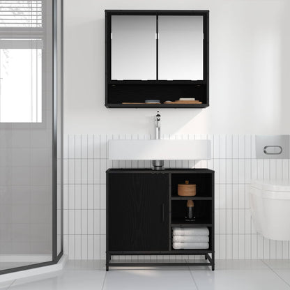 vidaXL Badezimmermöbel-Set 2 pcs Schwarz Eichen-Optik Holzwerkstoff