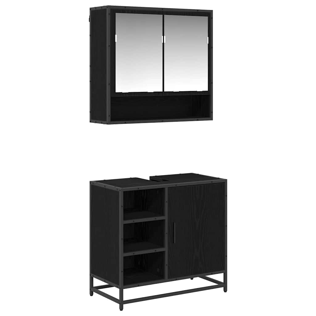 vidaXL Badezimmermöbel-Set 2 pcs Schwarz Eichen-Optik Holzwerkstoff