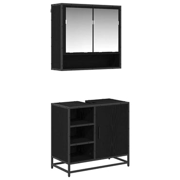 vidaXL Badezimmermöbel-Set 2 pcs Schwarz Eichen-Optik Holzwerkstoff