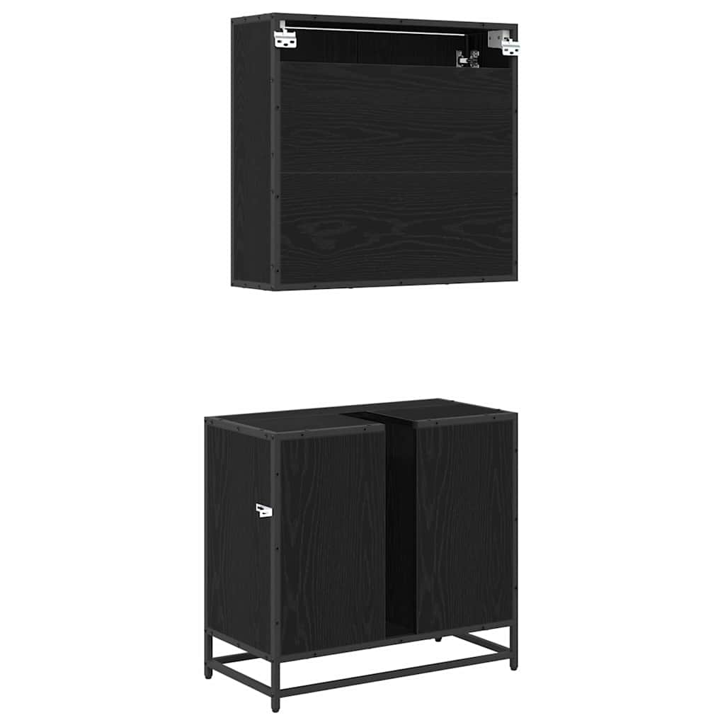 vidaXL Badezimmermöbel-Set 2 pcs Schwarz Eichen-Optik Holzwerkstoff
