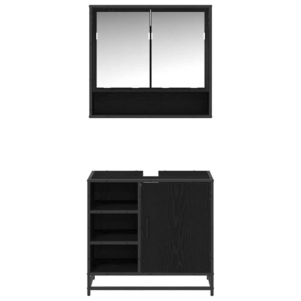 vidaXL Badezimmermöbel-Set 2 pcs Schwarz Eichen-Optik Holzwerkstoff