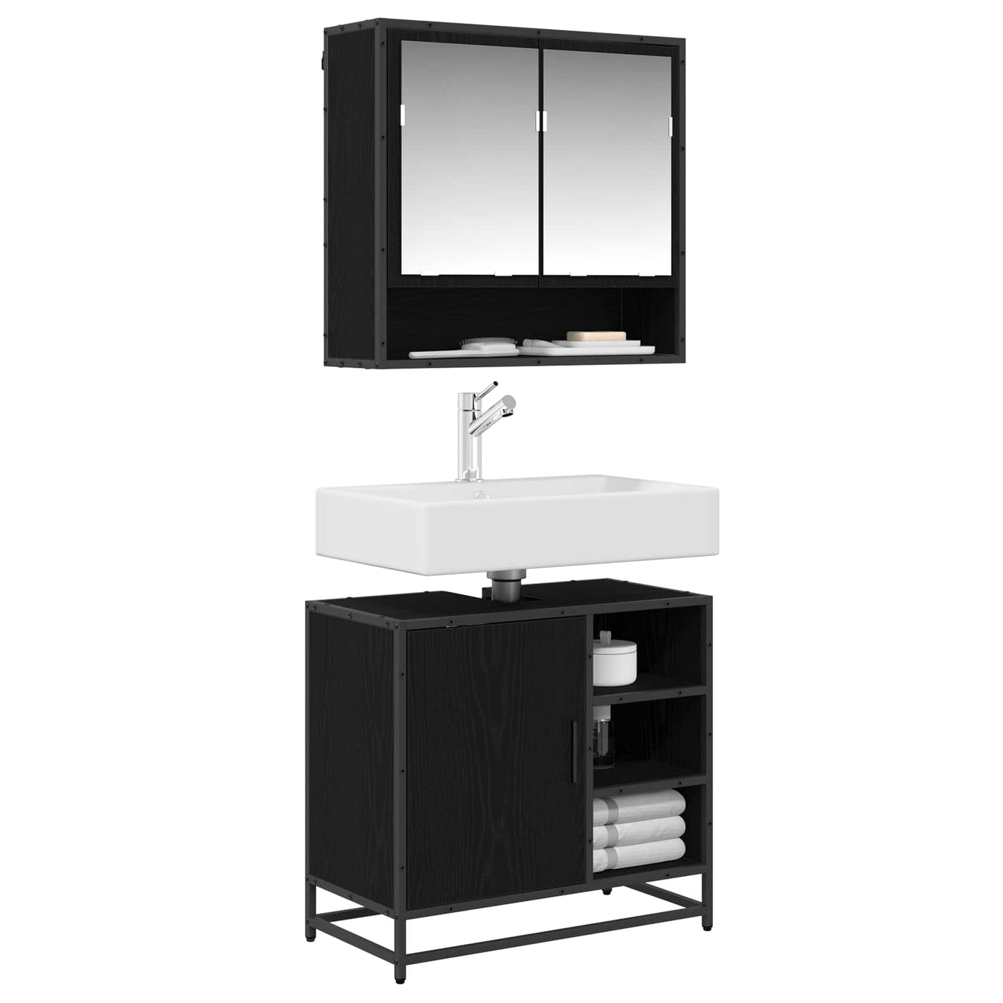 vidaXL Badezimmermöbel-Set 2 pcs Schwarz Eichen-Optik Holzwerkstoff